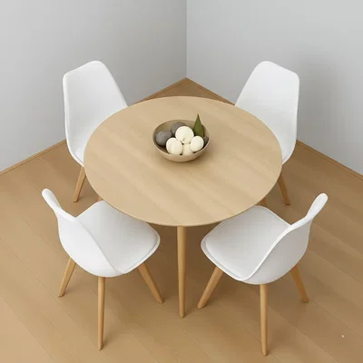The Range Modern Round Dining Table Set With 4 White Plastic Chairs Dining Room Furniture - Brown