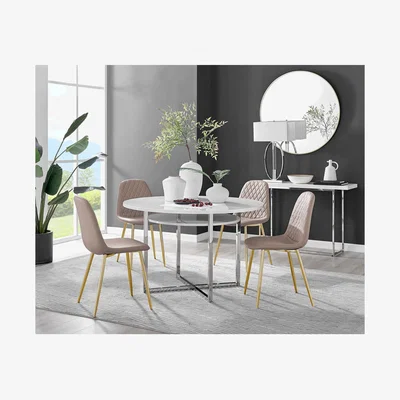 The Range Adley White High Gloss Storage Dining Table and 4 Corona Gold Leg Chairs - Cappuccino