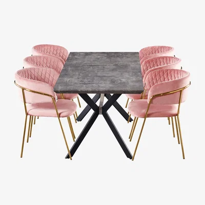 The Range Atarah Blaze LUX Dining Set with a Table and 6 Velvet Upholstered Chairs - Pink