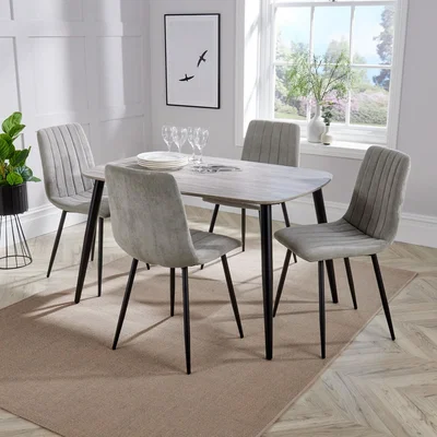 The Range Aspen Rectangular Grey Oak Effect Table and 4 Straight Stitch Fabric Chairs   - Light Grey