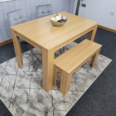 The Range Oak Wooden Table With 2 Tufted Velvet Grey Chair and 1 Bench - Oak Grey