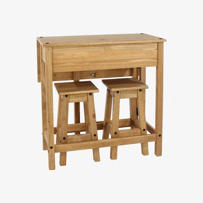 The Range Corona Drop Leaf Table With Two Stools Set - Pine