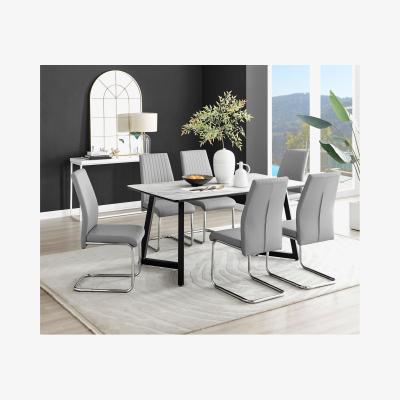 The Range Carson White Marble Effect Dining Table and 6 Lorenzo Chairs - Grey