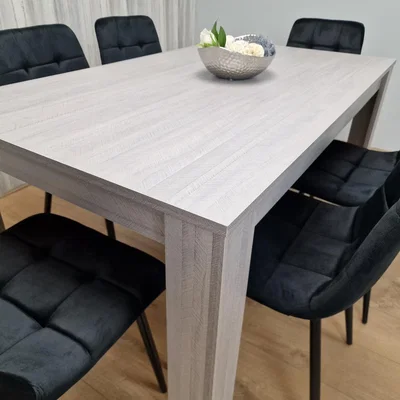 The Range Grey Dining Table Set With 6 Black Tufted Velvet Chairs - 6 Person Dining Set - Grey
