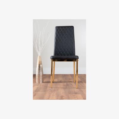 The Range Novara White Gloss Gold Leg 120cm Dining Table  6 Milan Gold Leg Chairs - Black
