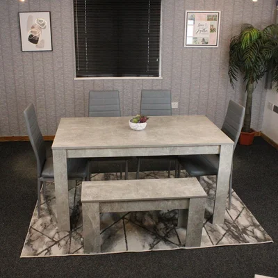 The Range Stone Grey Dining Table With 4 Grey Chairs and Bench - Stone Grey