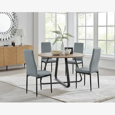 The Range Santorini Brown Round Dining Table And 4 Milan Black Leg Chairs - Grey