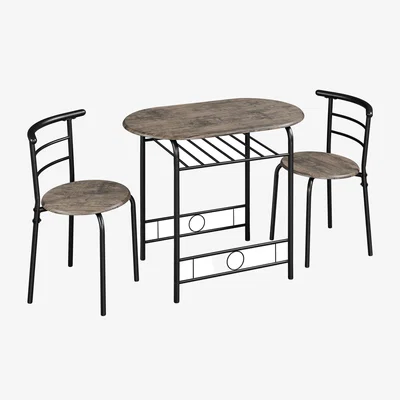 The Range 3 Piece Round Dining Table Set with Steel Legs - Drift Brown / 90cm