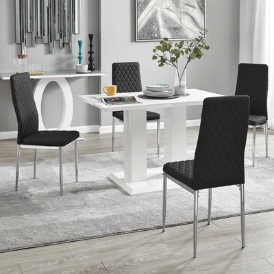 The Range Imperia 4 Modern White High Gloss Dining Table and 4 Milan Chairs Set - Black