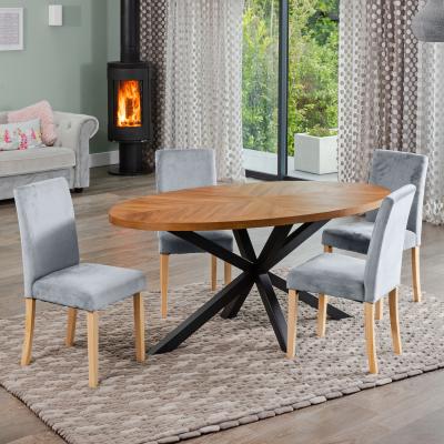 The Range Dossena Oval Dining Table Set with 4 Maiolo Velvet Chairs - Light Grey