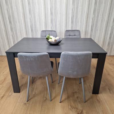 The Range Dark Grey Wooden Dining Table Set with 4 Grey Tufted Velvet Chairs - Dark Grey