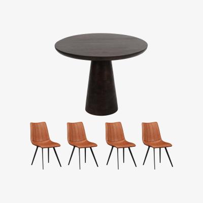 The Range Natural Solid Dark Mango Wood Round Dining Set Table With 4 Chairs - Dark Wood