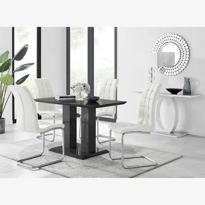 The Range Imperia 4 Black Dining Table and 4 Murano Chairs - White