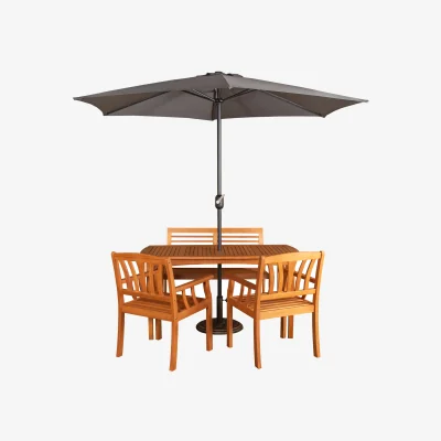 The Range 4 Person Dining Table 2 Chairs, Benches with Grey Parasol and Base - Grey