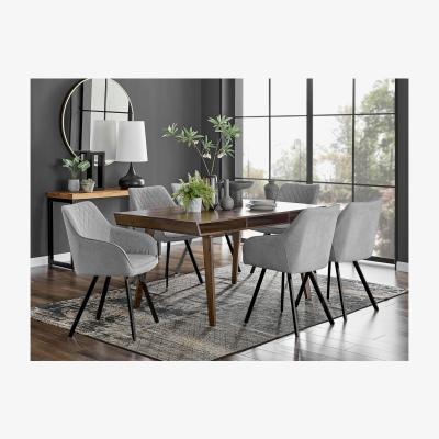 The Range Otto Dark Walnut Solid Wood Dining Table and 6 Falun Black Leg Chairs - Light Grey