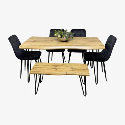 The Range Dining Table With Bench and Velvet Chairs - black / 117cm
