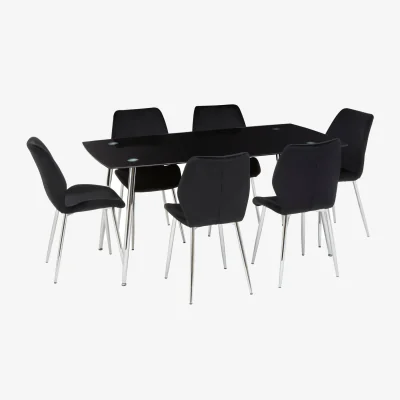 The Range Wimslow BlackTempered Glass Dining Table with 6 Chairs - Black