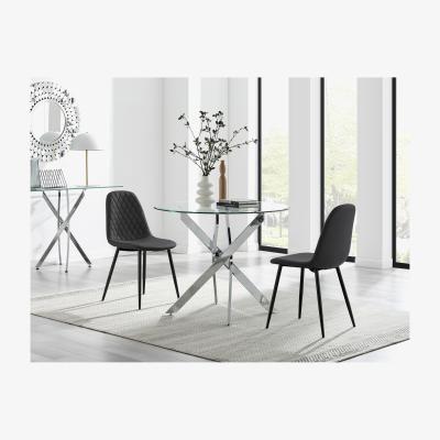 The Range Novara 100cm Round Dining Table 2 Corona Black Leg Chairs - Black