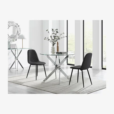 The Range Novara 100cm Round Dining Table 2 Corona Black Leg Chairs - Black