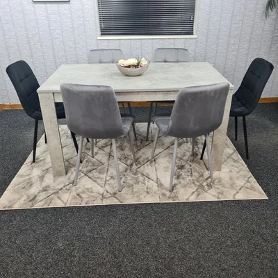 The Range Kitchen Dining Table and 6 Grey Black Tufted Velvet Chairs - Grey
