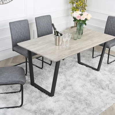The Range Wood-effect Dining Table Set with 4 Nestor Industrial Chairs - Grey