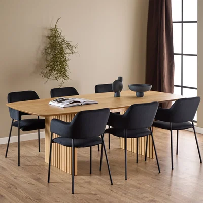 The Range Christo Dining Table in Oak 220x105cm including 6 Lima Dining Chairs with Armrest in Black - Oak