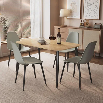 The Range Aspen Light Oak Rectangular Table and 4 Curve Chairs - Dining Set - Grey