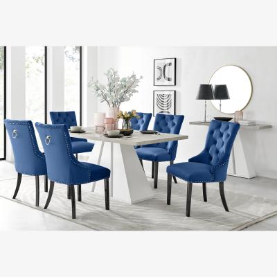 The Range Athens Beige Stone Dining Table and 6 Belgravia Black Leg Chairs - Blue