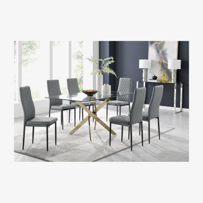 The Range Leonardo Dining Table and 6 Milan Black Leg Chairs - Grey