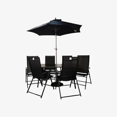 The Range Rectangular Glass Top Patio Dining Table Set - Black