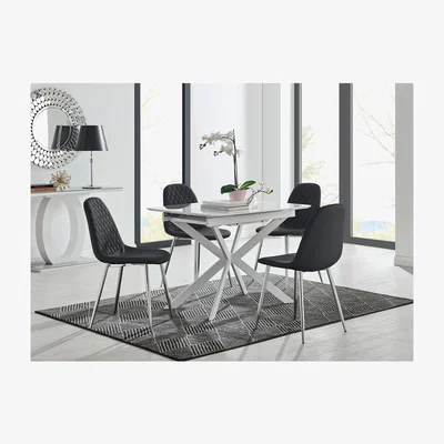 The Range LIRA 100 Extending Kitchen Dining Table and 4 Corona Silver Leg Chairs - Black
