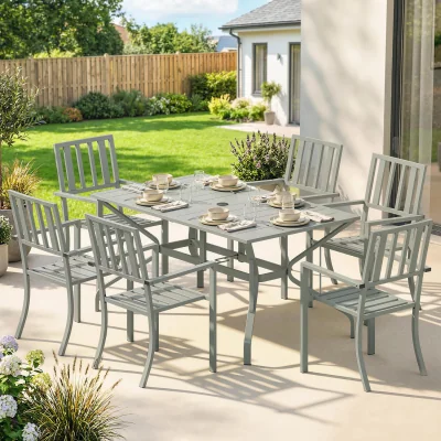 The Range Outsunny 7 Pieces Patio Dining Set with Umbrella Hole for Poolside Garden - Grey