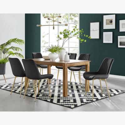 The Range Anders Honey Solid Wood Dining Table  6 Pesaro Gold Leg Chairs - Black