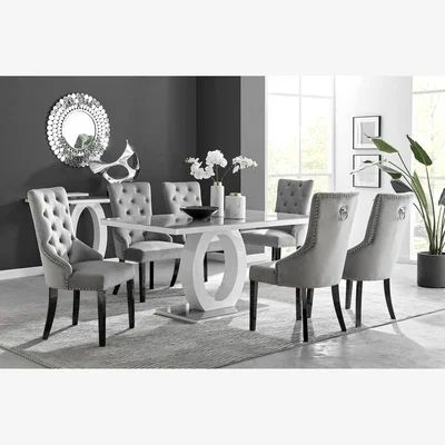 The Range Giovani 6 Grey Dining Table and 6 Belgravia Black Leg Chairs - Grey