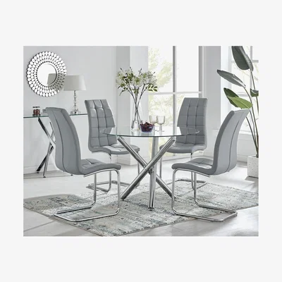 The Range Selina Round Dining Table  4 Murano Chairs - Grey