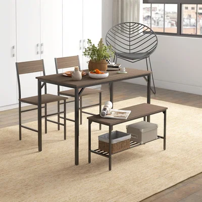 The Range 4 Piece Dining Table and Chairs Set with 2 Chairs Bench - Grey