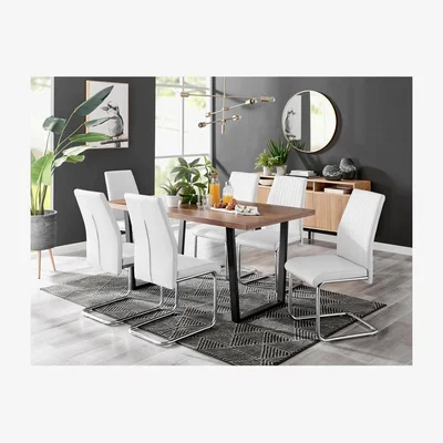 The Range Kylo Brown Wood Effect Dining Table  6 Lorenzo Chairs - White