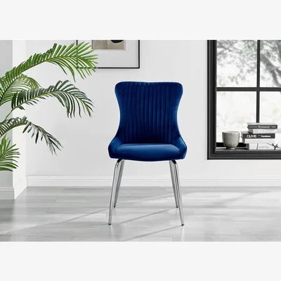 The Range Adley White High Gloss Storage Dining Table and 4 Nora Silver Leg Chairs - Blue