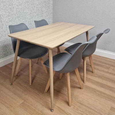 The Range Modern Rectangle Wood Effect Dining Table Set With 4 Grey Plastic Chairs Dining Room Furniture - Brown