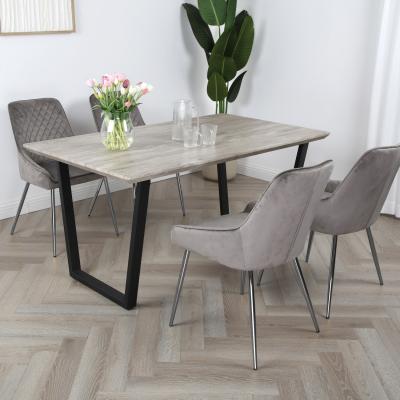 The Range Wood-effect Dining Table Set with 4 with Hamilton Velvet Chairs - Grey Velvet with Silver Legs