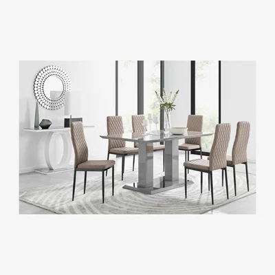 The Range Imperia 6 Grey Dining Table and 6 Milan Black Leg Chairs - Yellow