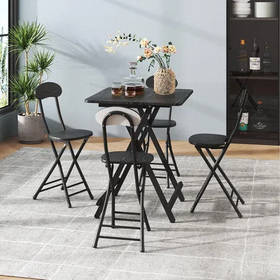 The Range Metal Frame Folding Dining Table and 4 Folding Chairs Set - Black