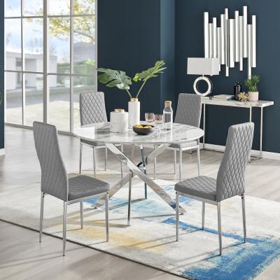 The Range Novara White Marble Effect 120cm Dining Table 4 Milan Chrome Leg Chairs - Grey