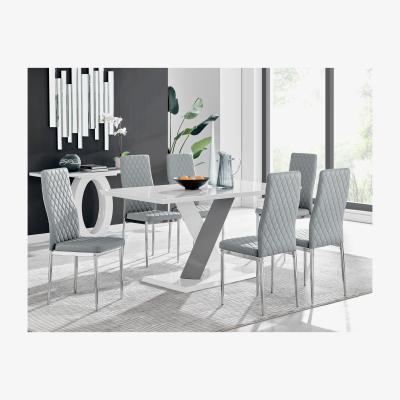 The Range Monza White High Gloss Dining Table  6 Milan Chrome Leg Chairs - Grey