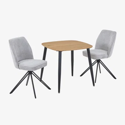 The Range Aspen Light Oak Square Table and 2 Swivel Fabric Dining Chairs - Light Grey