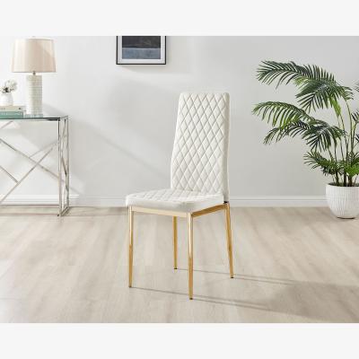The Range Novara 100cm Gold Round Dining Table and 4 Velvet Milan Gold Leg Chairs - Cream