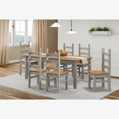 The Range Corona Grey 6'0" Dining Table 6 Chairs Set Solid Wood Mexican Pine - Grey