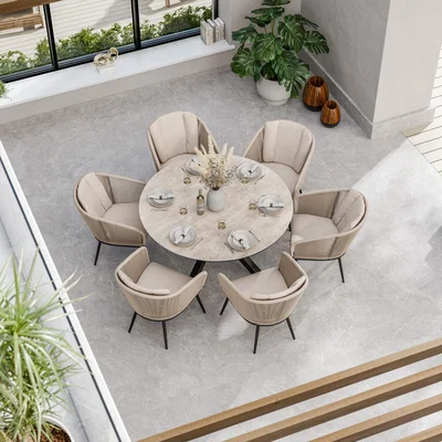 The Range Bali 6 Seater Ceramic Glass Dining Set - Natural, Sandstone, Black