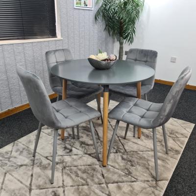 The Range Dining Table And 4 Chairs Grey Round Table And 4 Grey Velvet Tufted Chairs - Grey