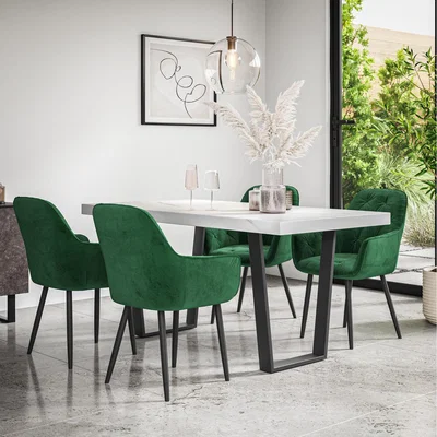 The Range Aria Dining Table And Chairs - Marble Effect Table w 4-6 Anika Velvet Chair - Green / 4